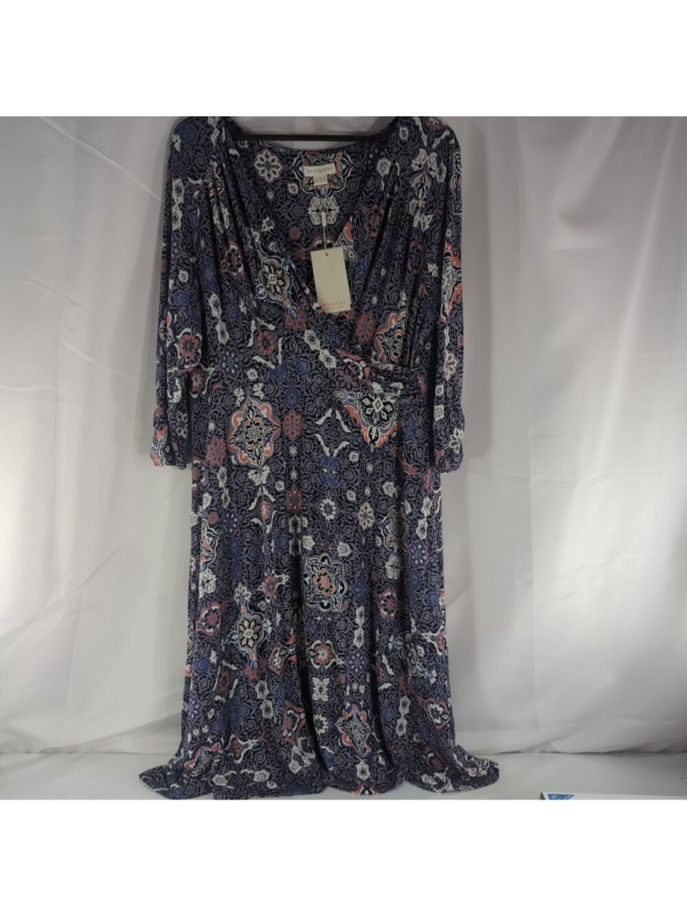 Monsoon Dress US 16 NEW NWT Jasmine Kasuri 553002 Multi-Color V-Neck 3/4 Sleeve